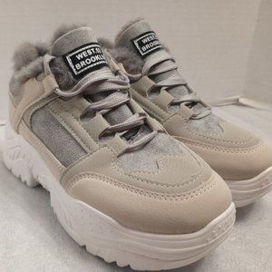 West 52 Brooklyn Fur Lined Tennis Shoes, Warm Winter Chunky Sneakers Adds Height